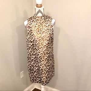 Venus Mock Neck Leopard Print Shimmer Shift Dress